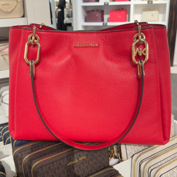 Michael Kors Trisha satchel handbag purse Red Leather Tote Bag